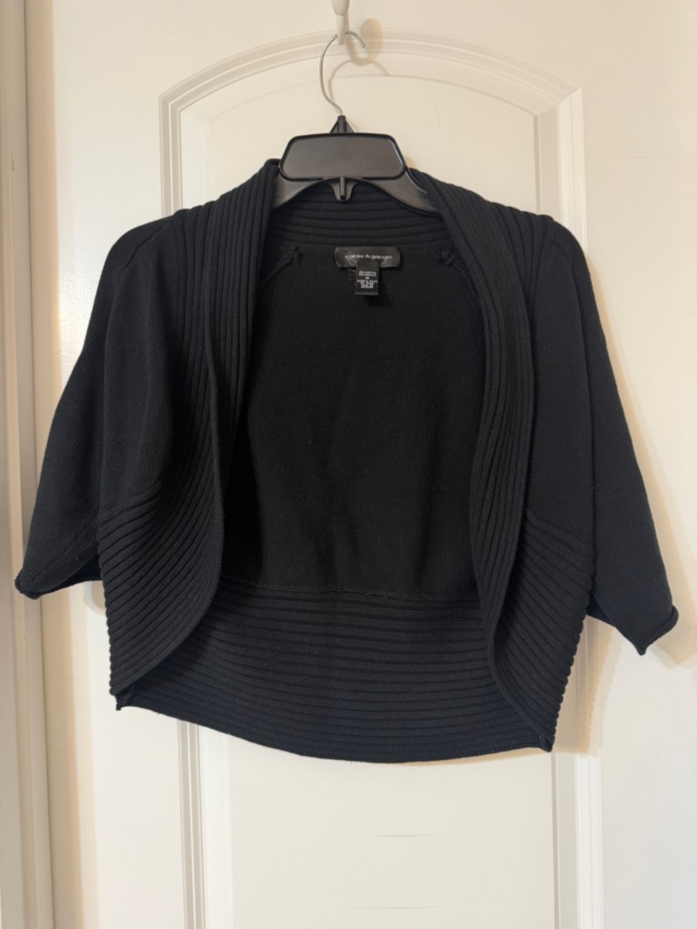 Cable & Gauge Black Ribbed Open-Front Shrug